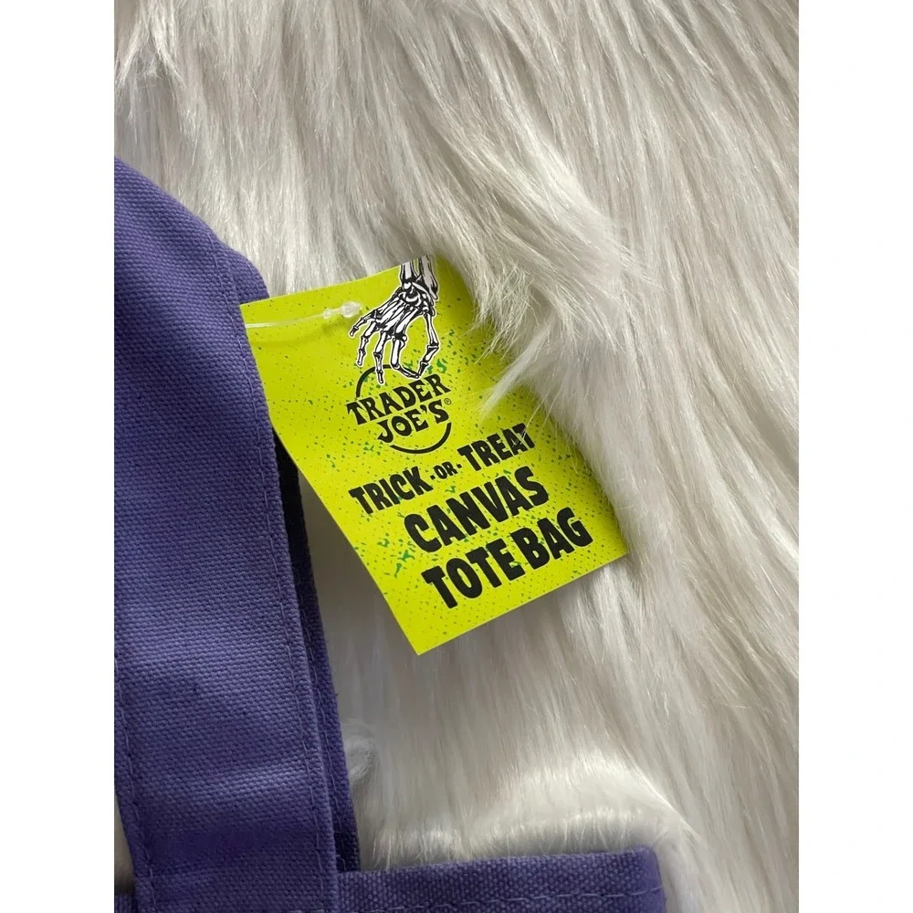 Trader Joe's Mini Halloween Purple Canvas Tote Bag New - Picture 3 of 6